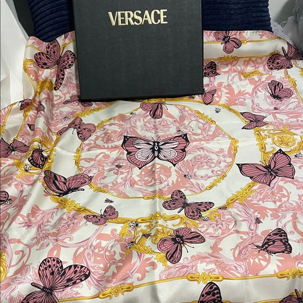 Versace Pink and Gold Butterfly Scarf